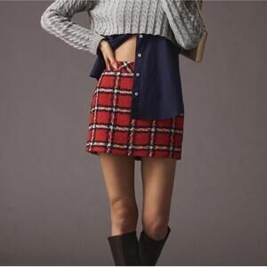 English Factory NWT Red Plaid Tweed Mini Skirt Size Large
